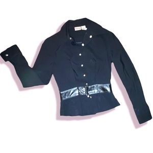 Vintage Newport News belted snap button up collar shirt blouse